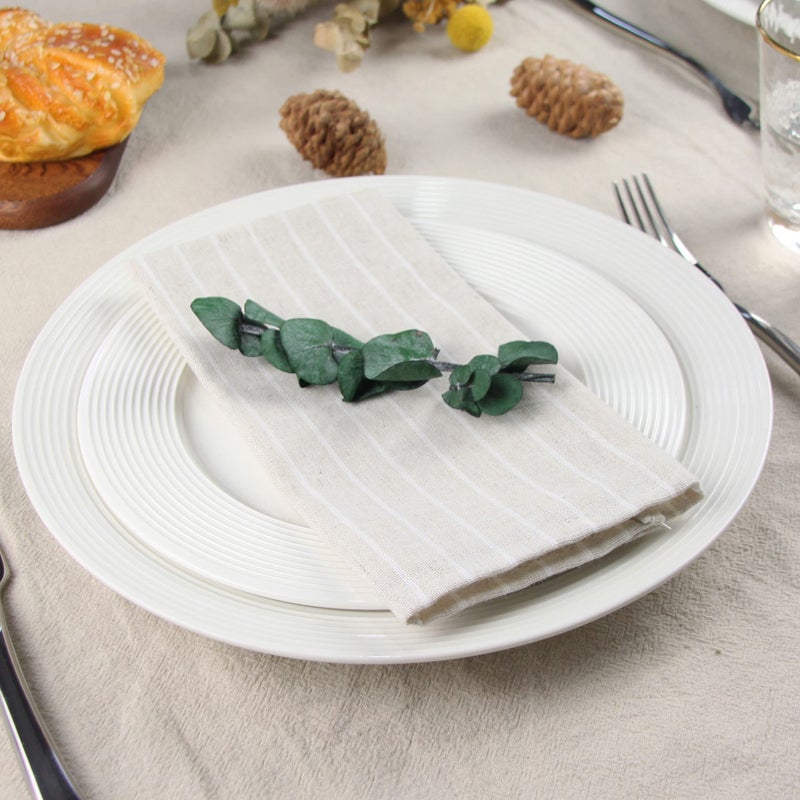 INFEI White Striped Linen Cotton Dinner Cloth Napkins - Set of 12 (40 x 30 cm) - for Events & Home Use (Beige) - Image 4